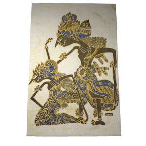 Vintage Indonesian Batik Textile Wall Art – Wayang Style Figures – 24” x 16”